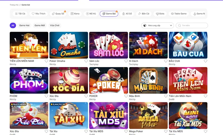 Danh Mục Trò Chơi Game Bài Bin88 Hiện Nay