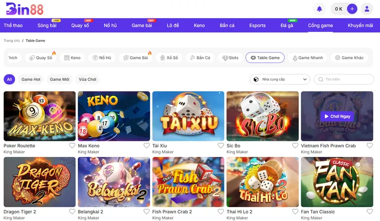 Danh Mục Thế Giới Table Game Bin88 Đẳng Cấp Với Tỷ Lệ Thưởng Cực Khủng
