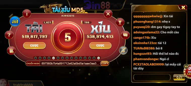 Chinh Phục Cầu Tài Xỉu MD5 Tại Bin88 Với Cơ Hội Thắng Lớn Mỗi Ngày